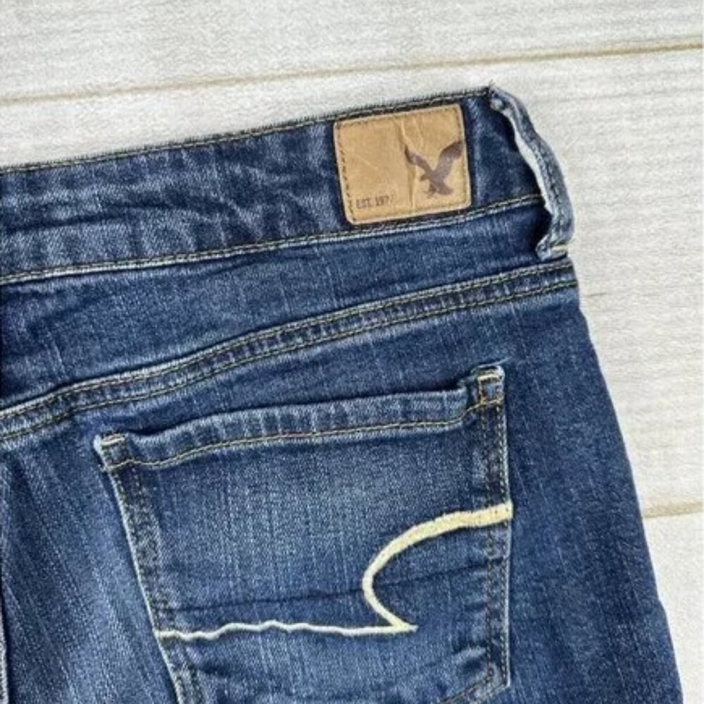 American Eagle Shorts Dark Wash Stretch Denim Cuffed Fringe - Picture 3 of 8